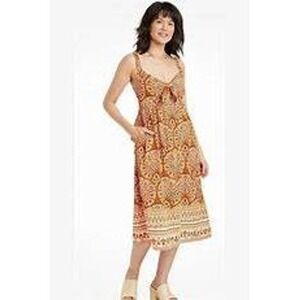 Knox Rose Womens Maxi Dress Boho Size Large Summer Dress‎ Peekaboo Tie Orange